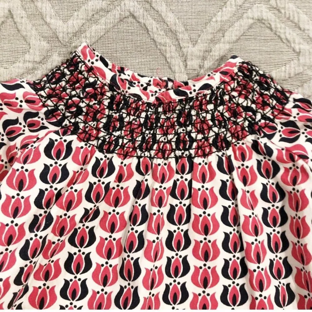 Old Navy 18-24m Pink & Black Floral Smocked Blouse Top